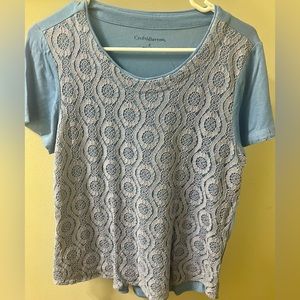 Croft & Barrow Light Blue Lace-Front Tee